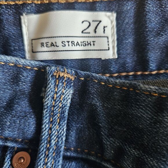 Gap 1969 Real Straight Jeans Womens Size 27 R Blue Med Wash Distressed - Picture 9 of 9